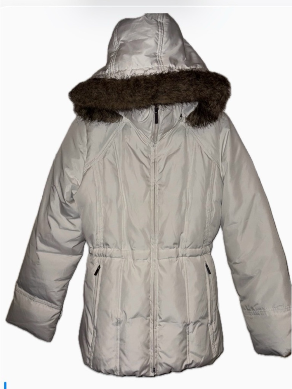 Marvin Richards White Down Puffer Coat Genuine Fox Fur Trim Hood Large
